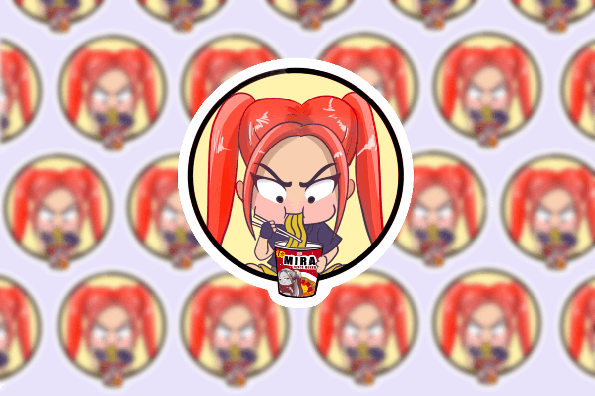 Mira eating ramen Sticker